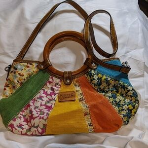 RELIC Patchwork Handbag with Wooden Handles